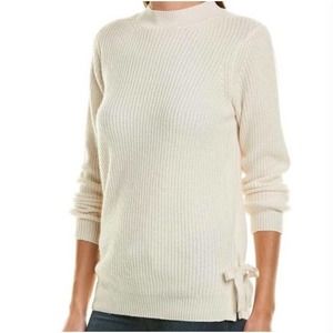 J. McLaughlin Wool Cashmere Side Tie Ribbed Sweater Ivory Size Small